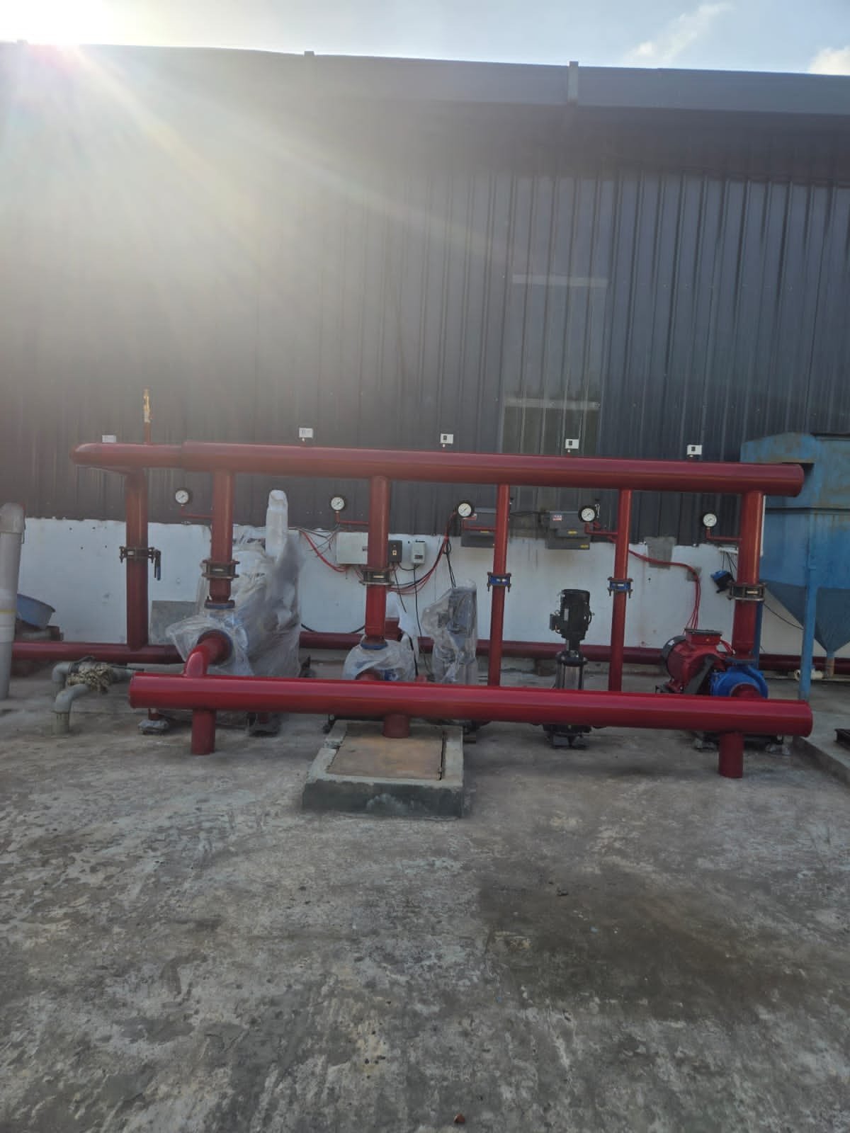 industrial fire pipeline system wide shot